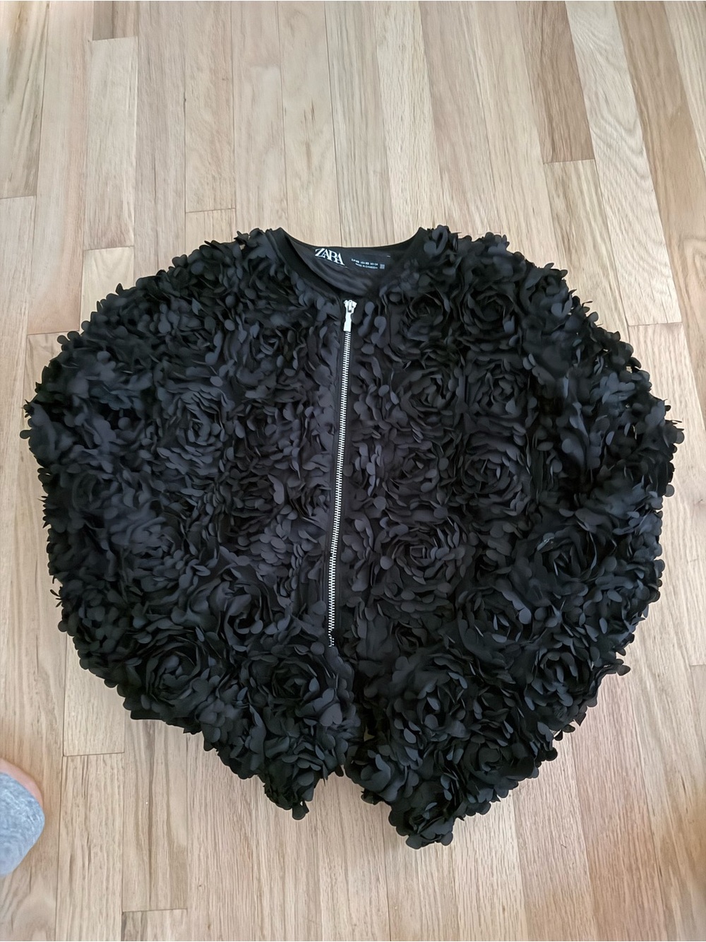 ZARA Black Floral 3D Appliqué Bomber Jacket